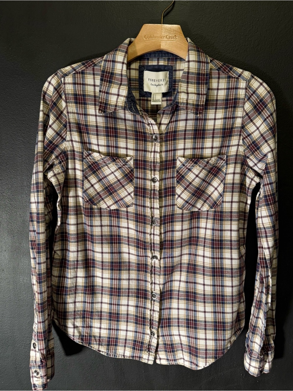 Forever 21 Plaid Shirt in Cream, Burgundy & Navy